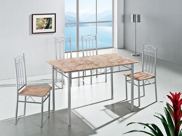 Malaysia Steel Wood Kitchen Dining Table 4 Chairs Marble PVC Dining Table Set 1+6