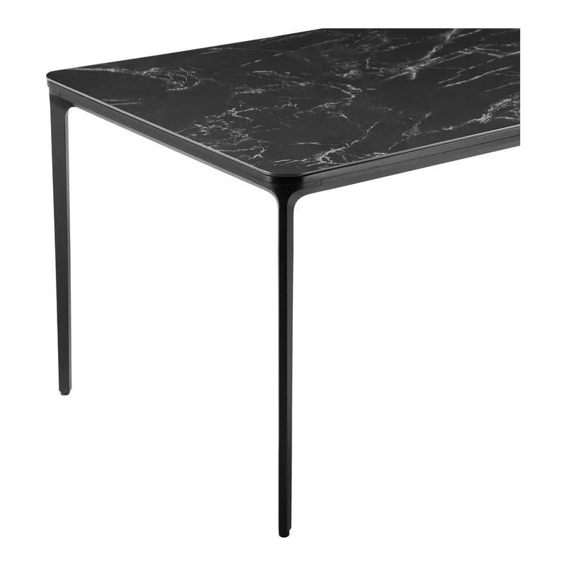 Custom Modern Restaurant Home Furniture Marble Pattern Top Dining Stone Table Home Furniture Modern Rectangular Metal Wooden Base Dining Restaurant Table