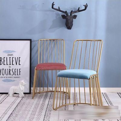 Northern Europe Modern Style Cheaper Stainless Steel Chair High Back Customized Flannel Fabric Dining Chair