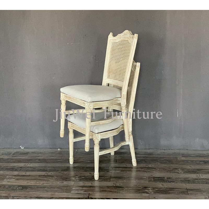 French Style Provincial Dining Room Ratten Stackable Wooden Chairs