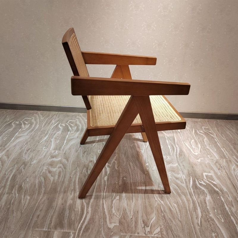 Nordic Design Wooden Real Cane Rattan Dining Chair