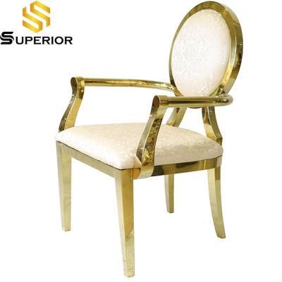 Hotel Wedding Hall Big Banquet Armchair with Gold Steel Frame