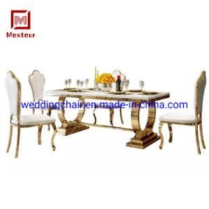 Dubai Luxury Living Room Furniture 6 Seater Marble Top Rectangle Dining Table Sets