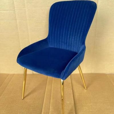 Wholesale Upholstery Modern Style Blue Metal Leg Velvet Fabric Modern Dining Chairs