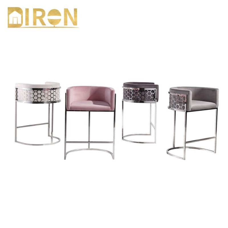 Chinese Wholesale Hot Selling Luxurious and Comfortable Furniture Stainless Steel Legs Upholstered Velvet Dining Bar Chairs