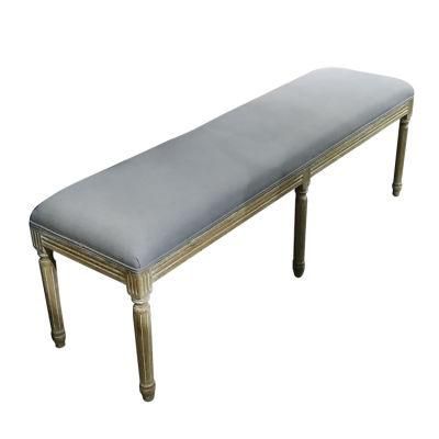 Rch-4318 Traditional French Rubber Wood Wooden Fabric Bench Chair