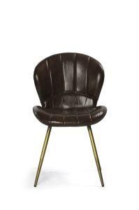 Industry Loft Golden Metal Dining Chair, Vintage Cow Leather