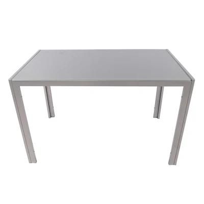 Wholesale Home Furniture Metal Frame White Rectangle 8mm Tempered Glass Top Dining Table Set