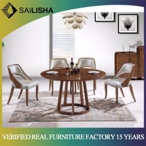Solid Wooden New Design Leather Seat Chair and Round Dining Table