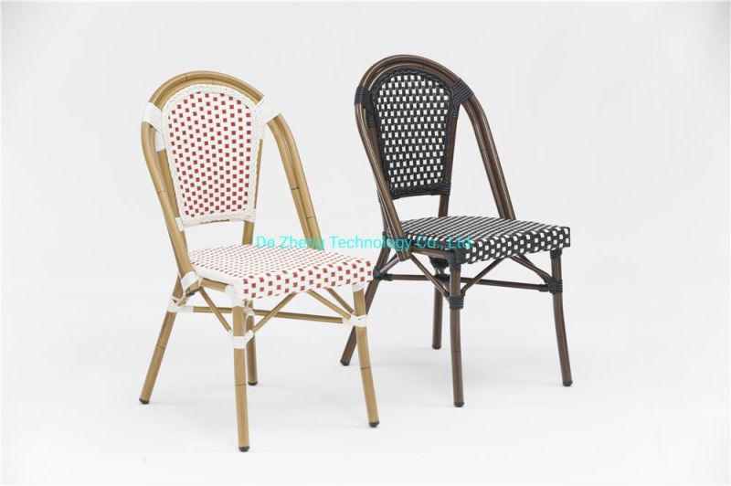 Factory Wholesale Outdoor Patio Furniture White and Blue Rattan Wicker Chair Plastic French Bistro Chairs