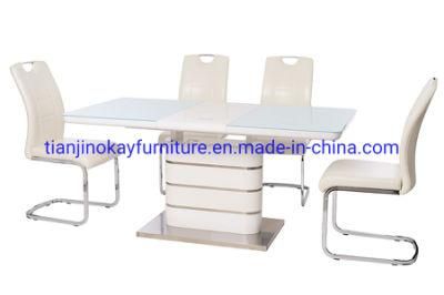 2016-2021hot Sale Europe Modern Extendable Wooden Dining Table Set with White High Gloss Painting