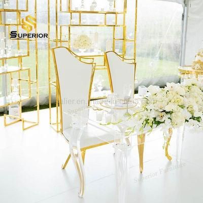 Wedding Event High Back Bride and Groom Chairs Metal Gold