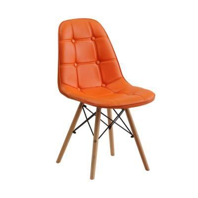 Modern Nordic Italian Faux Leather Restaurant Leisure Dining Chair with Wooden Leg