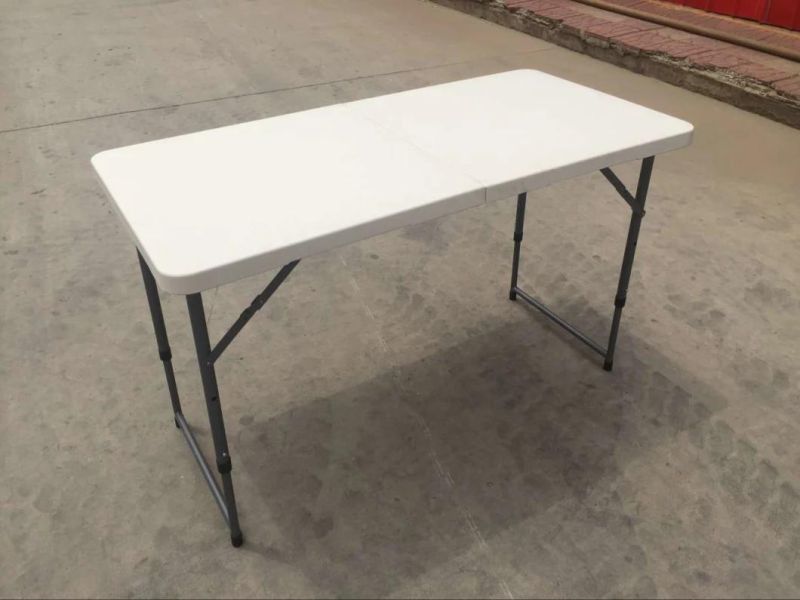 China Famous Brand White Plastic Light 4FT Adjustable-Height Folding Table for Garden ,Meeting ,Event,Party,Wedding,School,Hotel,Dining Hall ,Restaurant,Camping