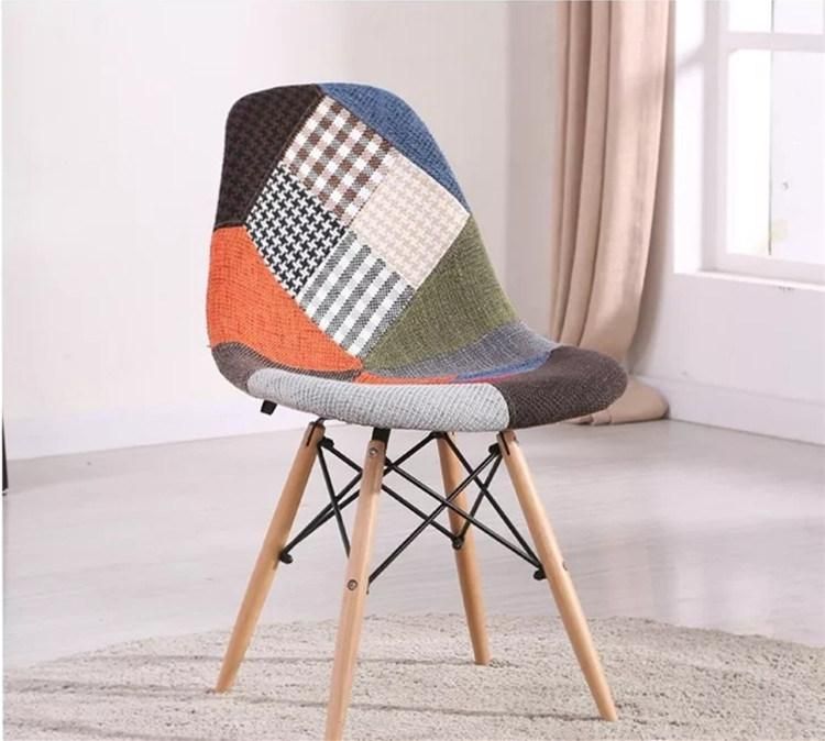 Home Furniture Modern Patchwork Coffee Shop Lounge Dining Chair with Wooden Legs