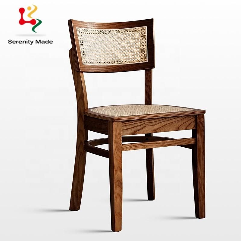 Vintage Event Furniture Hotel Coffee Shop Restaurant Living Room Rope Wood Frame Rattan Backrest Dining Chair