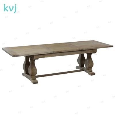 Kvj-7218 Antique Rustic Reclaimed Elm French Extension Rectangle Dining Table