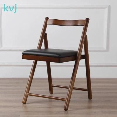 Kvj-7059V Natural Vinyl Seat Solid Wood Dining Room Folding Chair