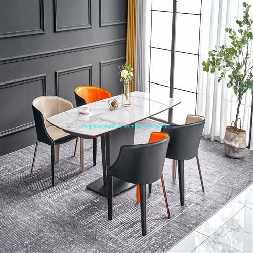 Modern Living Room Furniture Table Sintered Stone Slate Top Metal Frame Dining Table