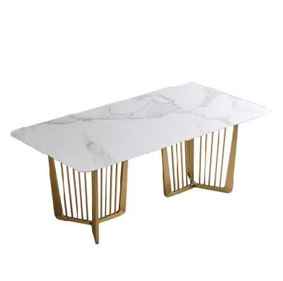 Modern Design Home Furniture Artificial Marble Top and Metal Stainless Steel Base Dining Tables