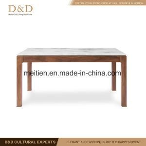Walnut Solid Wood and Marble Dining Table with Wood Leg