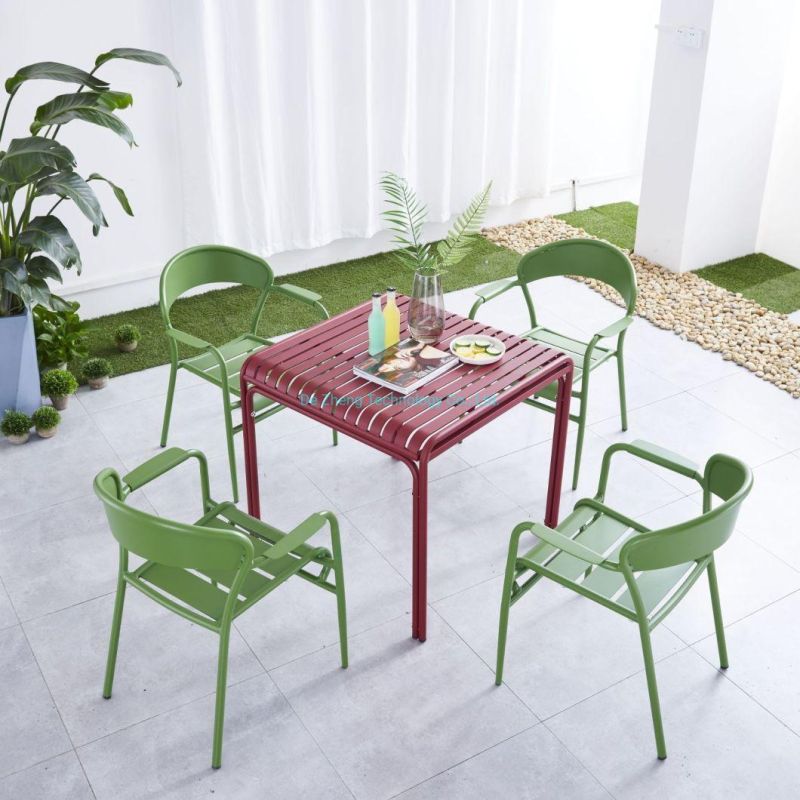 High Quality Colorful Bistro Dining Furniture Outdoor Furniture Bar Garden Furniture Square Table 4 Chairs Restaurant Dining Furniture