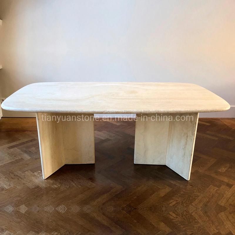 Hotel Conference Room Travertine Long Table Oval Dining Table