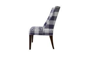 Wooden Upholstered Blue Plaid Fabric Dining Chair