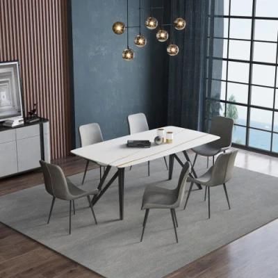 Modern Luxury Metal Furniture Carbon Steel Chair Leg Marble Rectangle Restaurant Dining Table