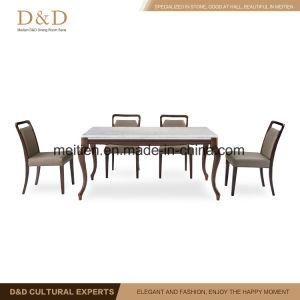 Home Room Furniture Set Marble Dining Table with Beech Wood Leg