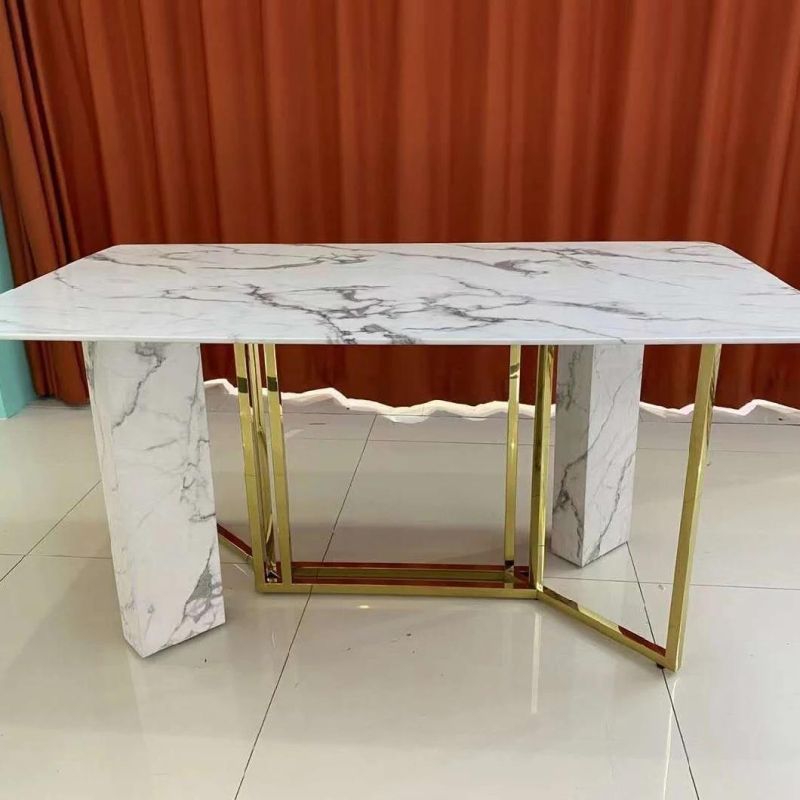 Dining Room Restaurant Home Furniture Italian Metal Legs Marble Dining Tables