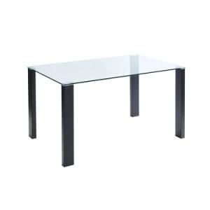 Tough Stable Simple Design Home Furniture Top Clear Tempered Glass with Metal Legs Dining Table