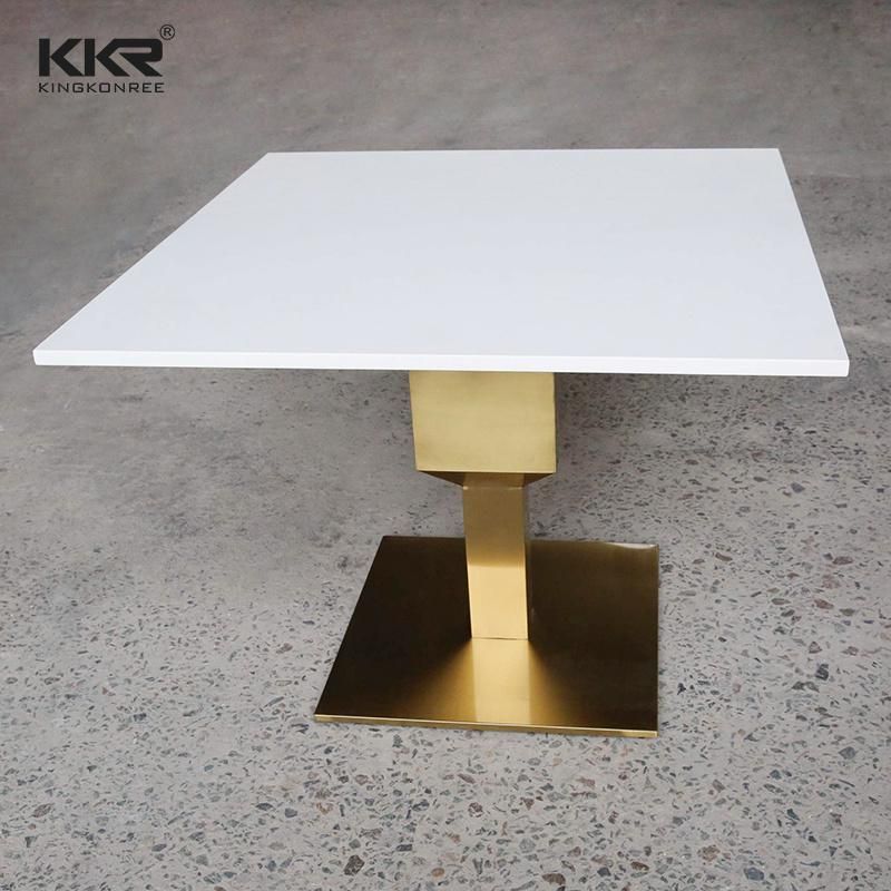 Modern Dining Room Gold Titanium Plating Base Square Tables Solid Surface Coffee Tables