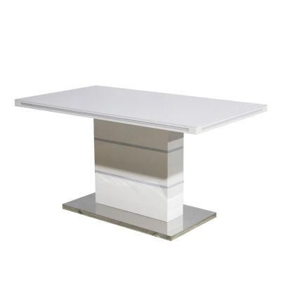 Contemporary White Gloss Dining Room Furniture Ceramic Tile False Marble Sintered Stone Extendable Dining Table Set