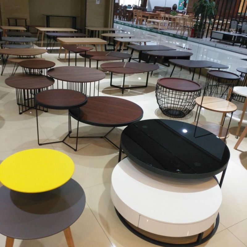 Modern Round Gold Metal Frame Storage Wood Removable Table Top Side Table for Living Room
