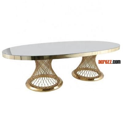 Factory Party Wedding Table Gold Silver Stainless Steel Plating Marble Desktop Oval Banquet Dining Table