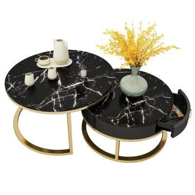 Modern Tea Table Nordic Stainless Steel Round Metal Gold Luxury Marble Coffee Table