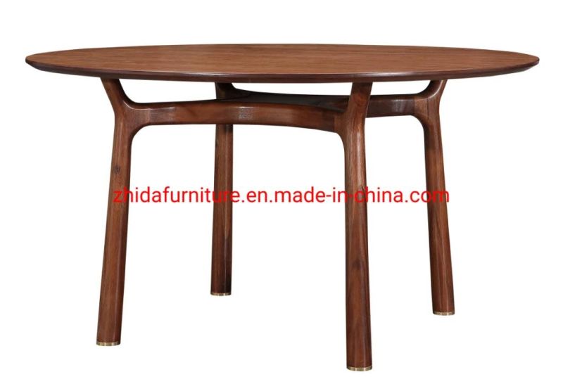 Round Walnut Color Wooden Modern Hotel Home Dining Room Table