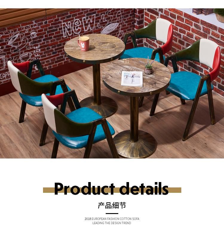 High Quality Retro Treatment Round Shape Wooden Western Restaurant Dining Table for Sale Furniture for Coffee Shop Cafe