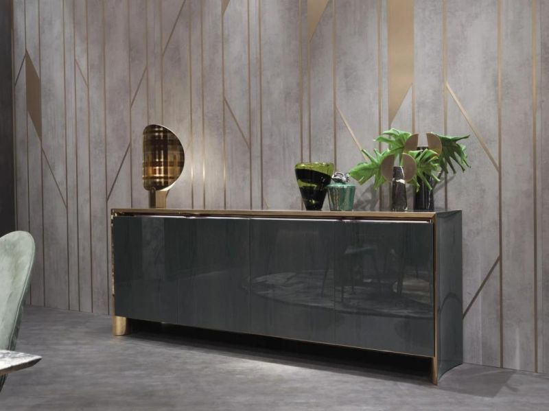 Wood Panel Stainless Steel Frame Modern Luxury Sideboard Living Room Console Table Cabinet Dining Room Furniture for Villa Restaurant