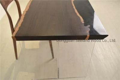 Custom Monkey Pod/ Monzo Wood Working Resin Dining Table Top for Luxury Furniture