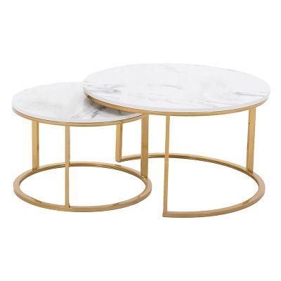 Modern Tea Table Nordic Stainless Steel Round Metal Gold Luxury Center Marble Coffee Table