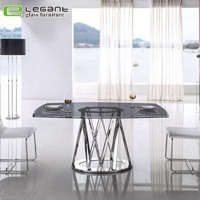 Stainless Steel Dining Table with Glass Top