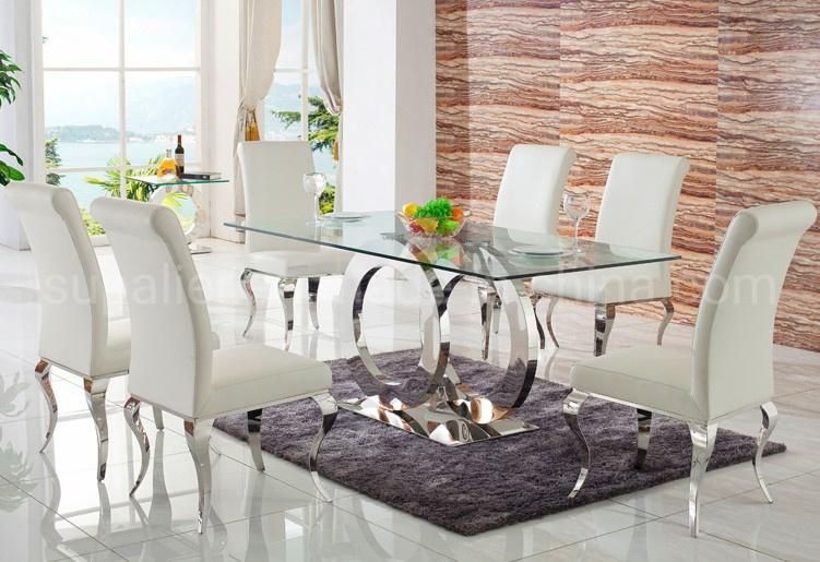 Rectangular Transparent Glass Top Dining Room Table Factory Wholesale