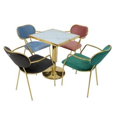 Holesale Dining Furniture Gold Chrome Iron Legs MDF Dining Table Set Velvet Fabric Dining Chair