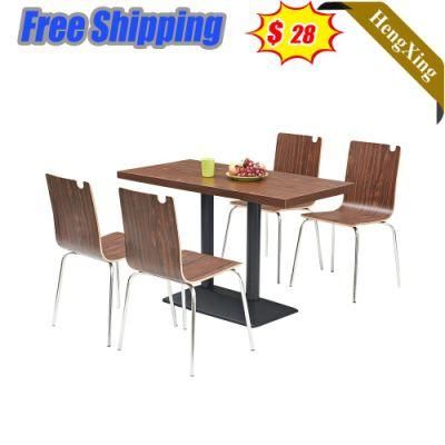 2022 Popular Style Cheap Price School Restaurant Student Furniture Brown Color Wooden Dining Table with Chair