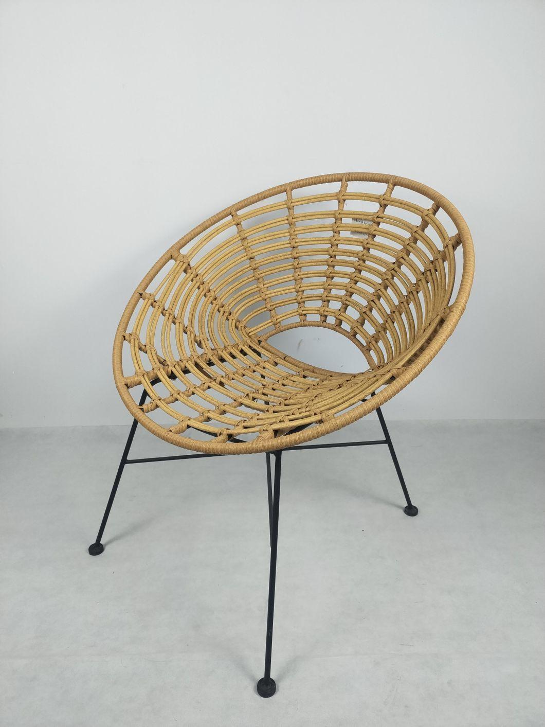 New Design Egg Dining Chair PE Round Rattan Iron Steel Bar Base Legs Chairs