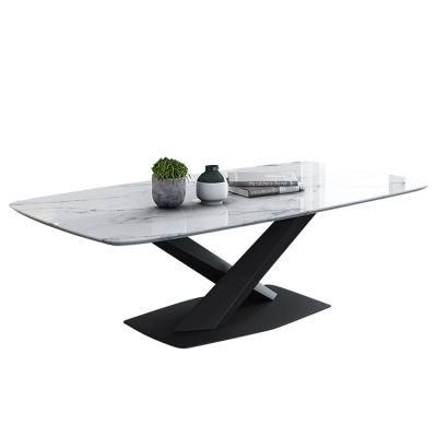 Simplicity White Marble Top Metal Base Dining Table