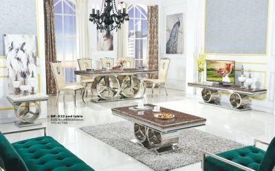 201 stainless Steel Dining Table with Marble Top