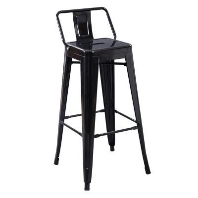 American Style Modern High Bar Chair Black Iron Metal Bar Chair with Backs for Restaurant Bar Counter